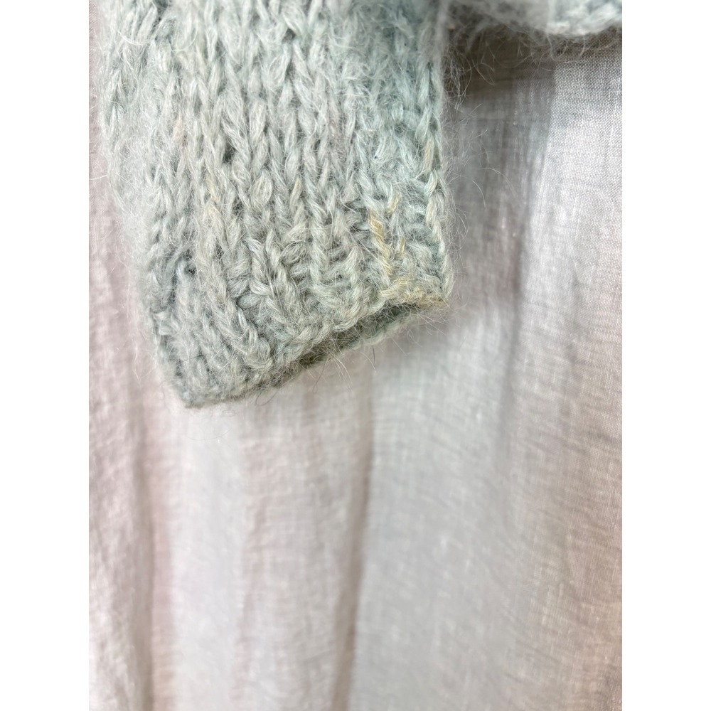 Pamella Hand Knit Mohair Blend Cable Knit V-Neck Sweater Sage Green Womens - Picture 6 of 12
